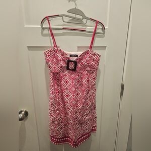 Signature London Style Pink & White Geometric Sundress Size M Adjustable Straps